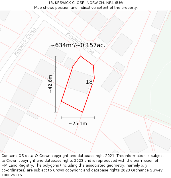 18, KESWICK CLOSE, NORWICH, NR4 6UW: Plot and title map