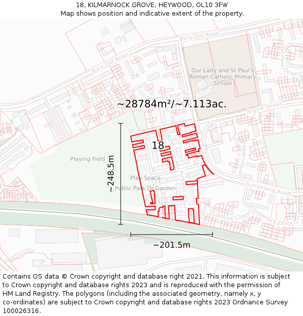 18, KILMARNOCK GROVE, HEYWOOD, OL10 3FW: Plot and title map