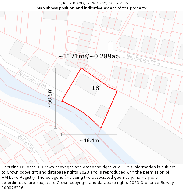 18, KILN ROAD, NEWBURY, RG14 2HA: Plot and title map