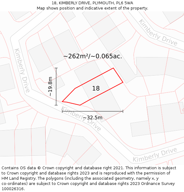 18, KIMBERLY DRIVE, PLYMOUTH, PL6 5WA: Plot and title map