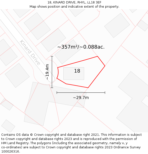 18, KINARD DRIVE, RHYL, LL18 3EF: Plot and title map