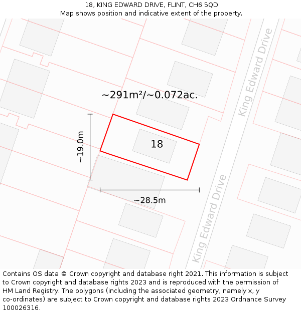 18, KING EDWARD DRIVE, FLINT, CH6 5QD: Plot and title map