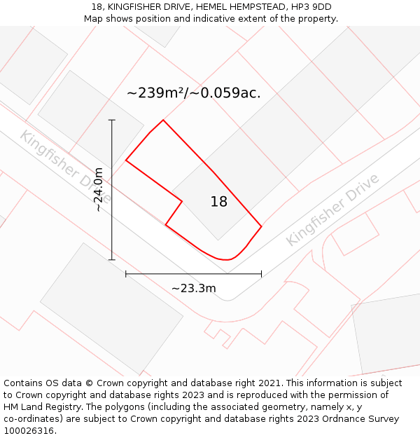 18, KINGFISHER DRIVE, HEMEL HEMPSTEAD, HP3 9DD: Plot and title map