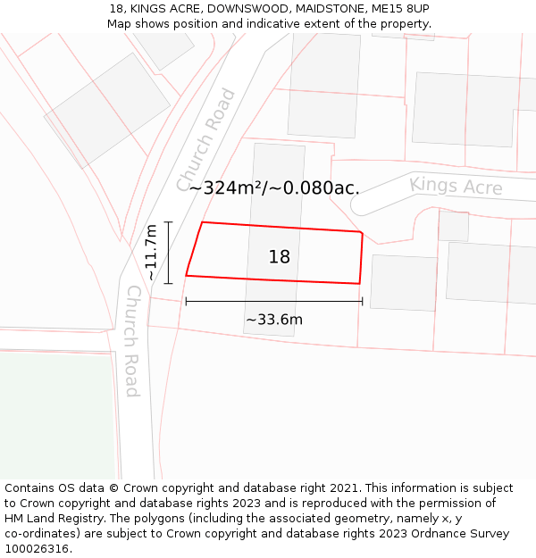 18, KINGS ACRE, DOWNSWOOD, MAIDSTONE, ME15 8UP: Plot and title map