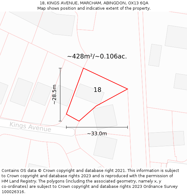 18, KINGS AVENUE, MARCHAM, ABINGDON, OX13 6QA: Plot and title map