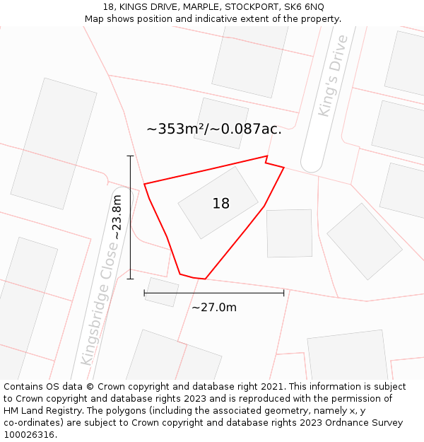 18, KINGS DRIVE, MARPLE, STOCKPORT, SK6 6NQ: Plot and title map