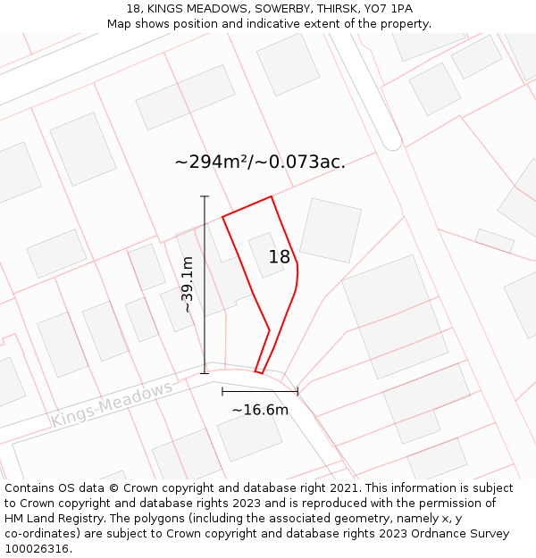 18, KINGS MEADOWS, SOWERBY, THIRSK, YO7 1PA: Plot and title map