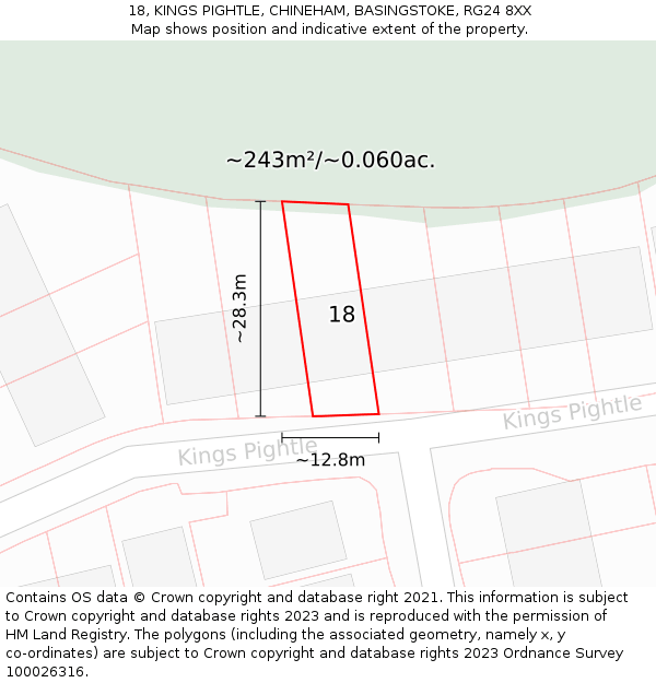 18, KINGS PIGHTLE, CHINEHAM, BASINGSTOKE, RG24 8XX: Plot and title map