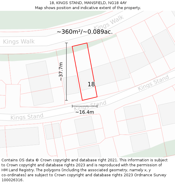 18, KINGS STAND, MANSFIELD, NG18 4AY: Plot and title map