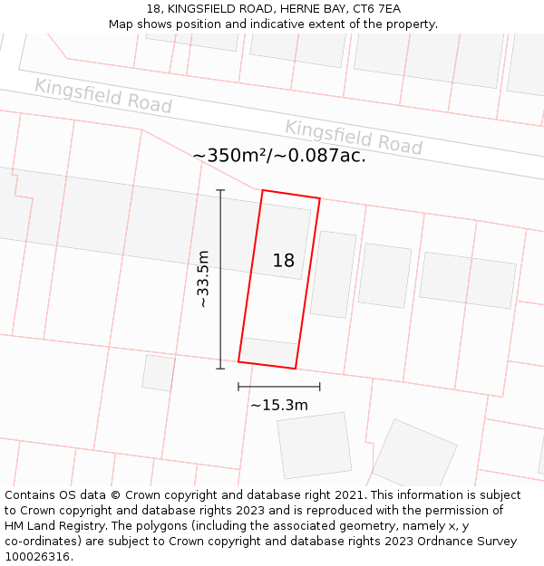 18, KINGSFIELD ROAD, HERNE BAY, CT6 7EA: Plot and title map