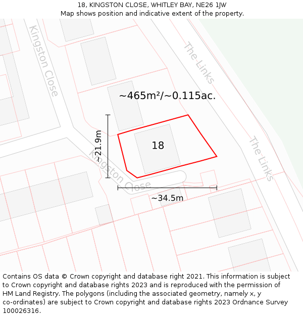 18, KINGSTON CLOSE, WHITLEY BAY, NE26 1JW: Plot and title map
