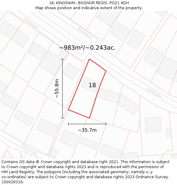 18, KINGSWAY, BOGNOR REGIS, PO21 4DH: Plot and title map