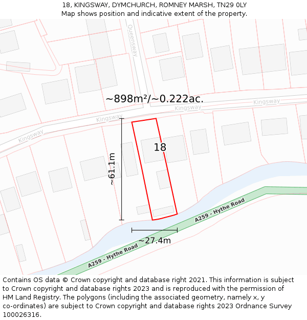 18, KINGSWAY, DYMCHURCH, ROMNEY MARSH, TN29 0LY: Plot and title map