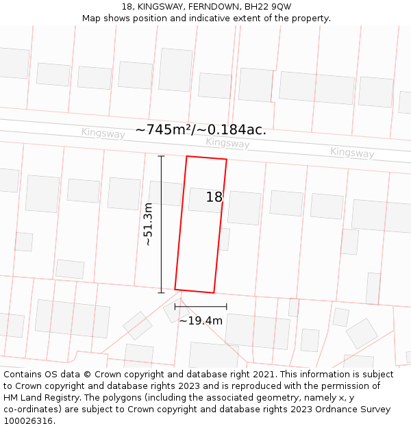 18, KINGSWAY, FERNDOWN, BH22 9QW: Plot and title map