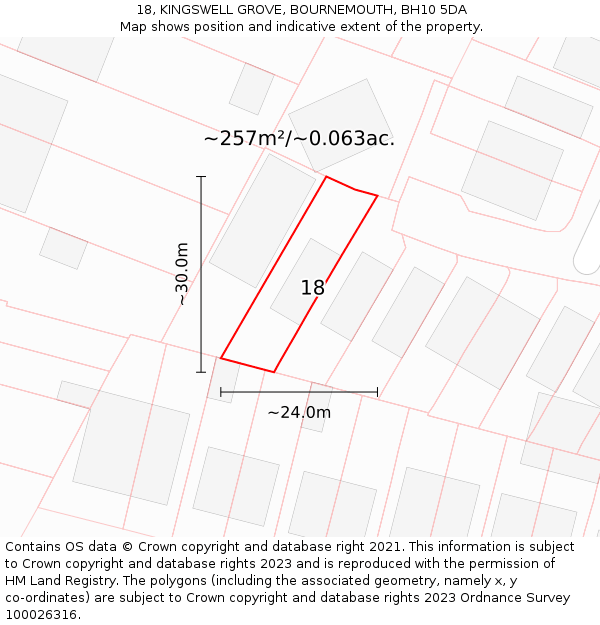 18, KINGSWELL GROVE, BOURNEMOUTH, BH10 5DA: Plot and title map