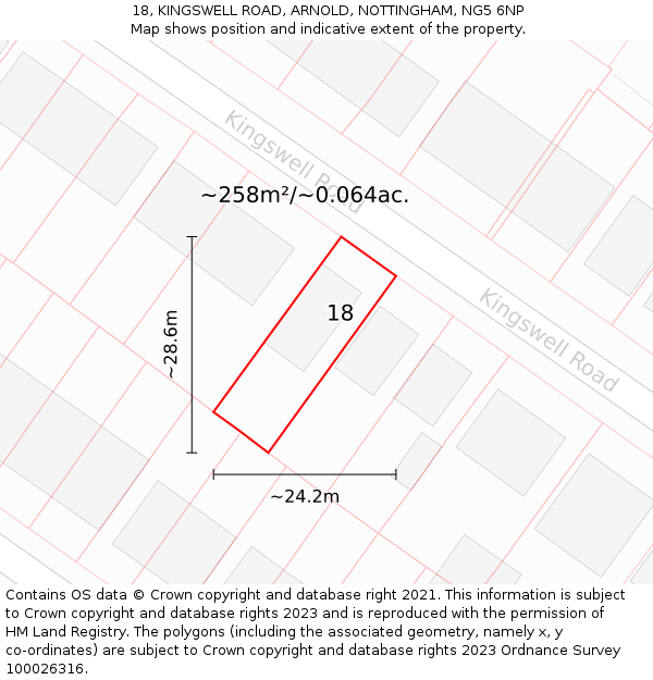 18, KINGSWELL ROAD, ARNOLD, NOTTINGHAM, NG5 6NP: Plot and title map