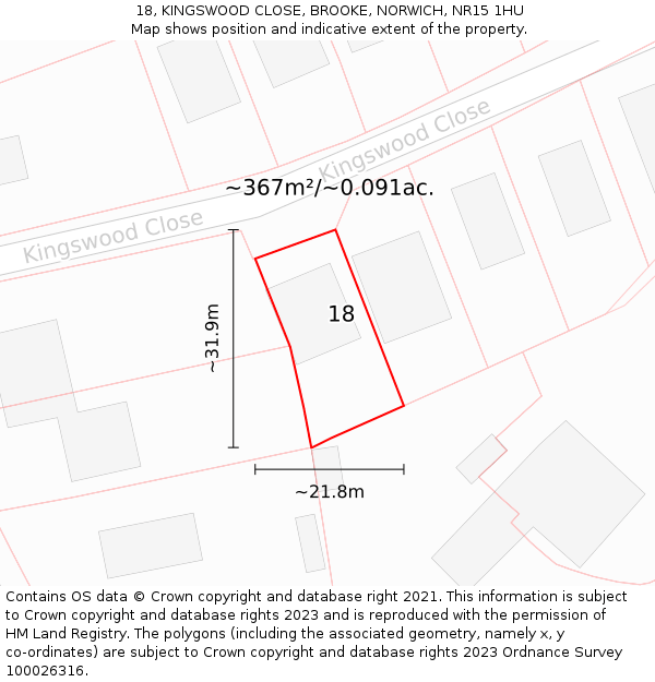 18, KINGSWOOD CLOSE, BROOKE, NORWICH, NR15 1HU: Plot and title map