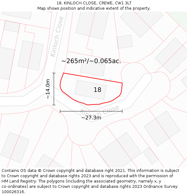 18, KINLOCH CLOSE, CREWE, CW1 3LT: Plot and title map