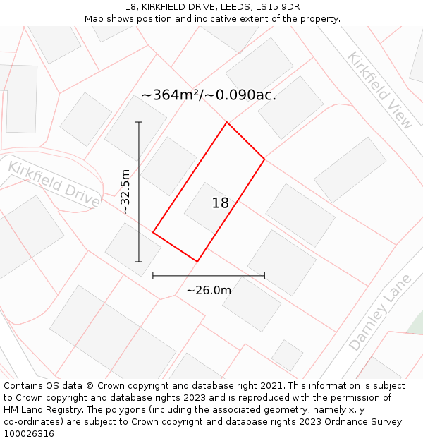 18, KIRKFIELD DRIVE, LEEDS, LS15 9DR: Plot and title map