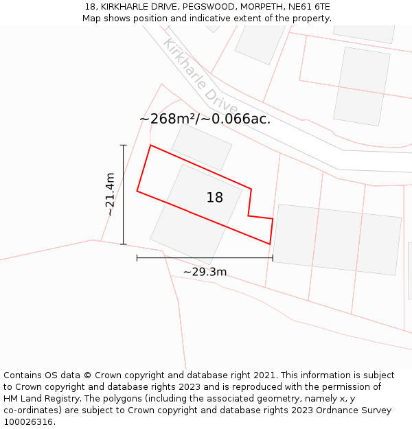 18, KIRKHARLE DRIVE, PEGSWOOD, MORPETH, NE61 6TE: Plot and title map