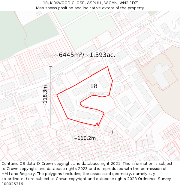 18, KIRKWOOD CLOSE, ASPULL, WIGAN, WN2 1DZ: Plot and title map