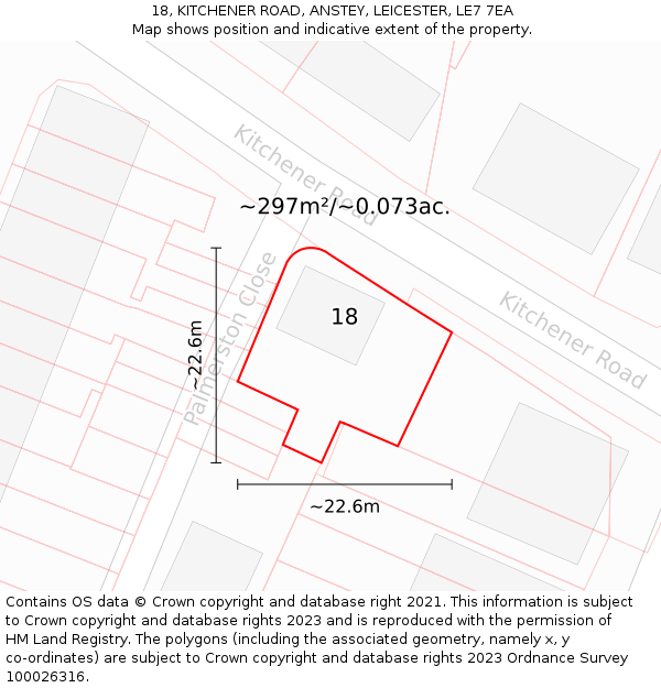 18, KITCHENER ROAD, ANSTEY, LEICESTER, LE7 7EA: Plot and title map