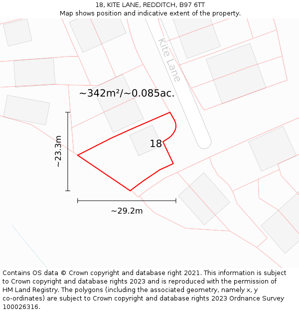 18, KITE LANE, REDDITCH, B97 6TT: Plot and title map