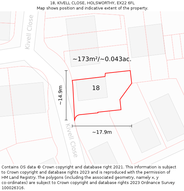 18, KIVELL CLOSE, HOLSWORTHY, EX22 6FL: Plot and title map