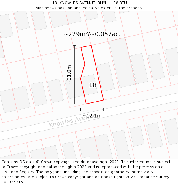 18, KNOWLES AVENUE, RHYL, LL18 3TU: Plot and title map