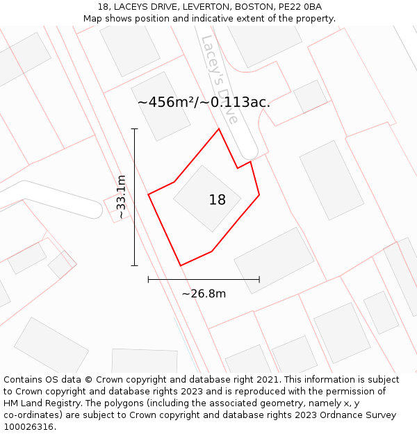 18, LACEYS DRIVE, LEVERTON, BOSTON, PE22 0BA: Plot and title map