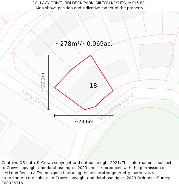 18, LACY DRIVE, BOLBECK PARK, MILTON KEYNES, MK15 8PL: Plot and title map