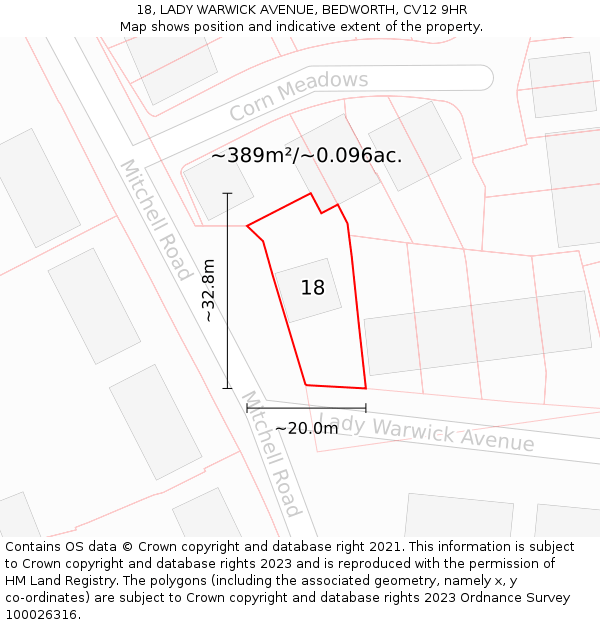 18, LADY WARWICK AVENUE, BEDWORTH, CV12 9HR: Plot and title map