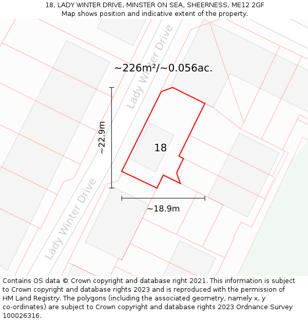 18, LADY WINTER DRIVE, MINSTER ON SEA, SHEERNESS, ME12 2GF: Plot and title map