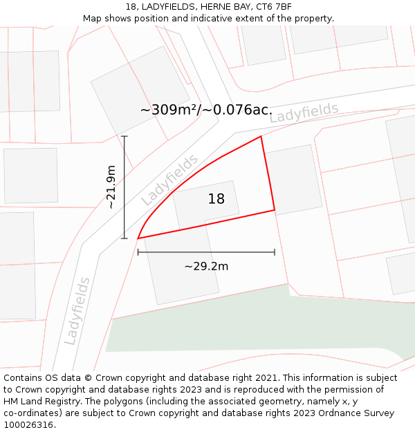 18, LADYFIELDS, HERNE BAY, CT6 7BF: Plot and title map