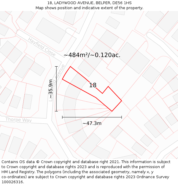 18, LADYWOOD AVENUE, BELPER, DE56 1HS: Plot and title map