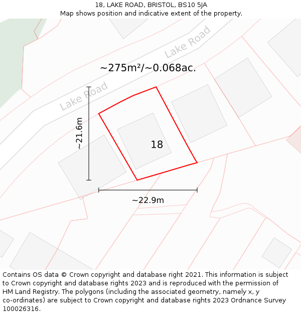 18, LAKE ROAD, BRISTOL, BS10 5JA: Plot and title map