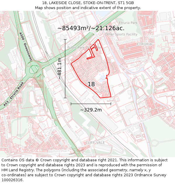 18, LAKESIDE CLOSE, STOKE-ON-TRENT, ST1 5GB: Plot and title map