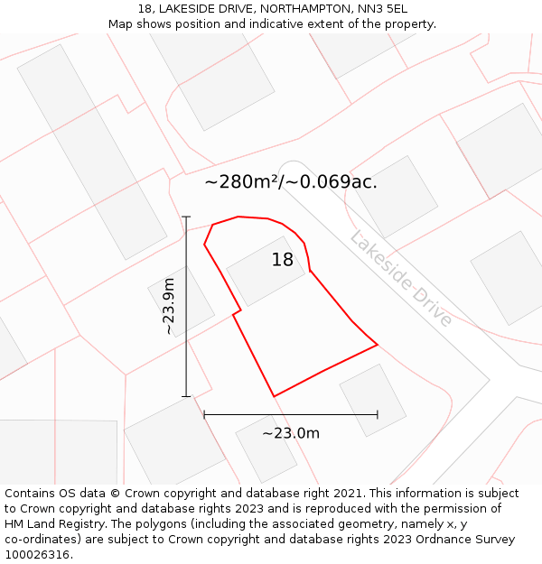 18, LAKESIDE DRIVE, NORTHAMPTON, NN3 5EL: Plot and title map