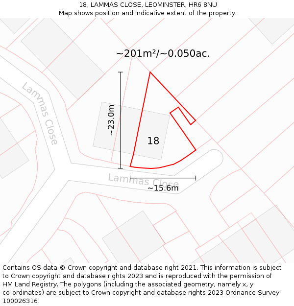 18, LAMMAS CLOSE, LEOMINSTER, HR6 8NU: Plot and title map