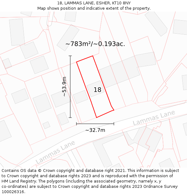 18, LAMMAS LANE, ESHER, KT10 8NY: Plot and title map