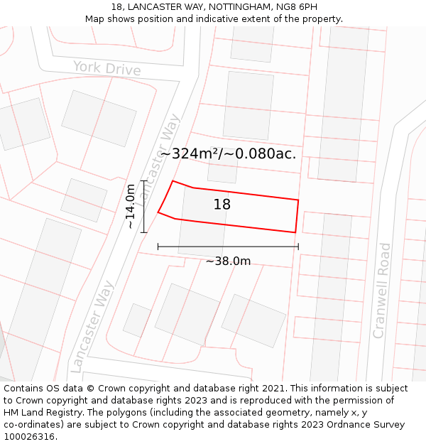 18, LANCASTER WAY, NOTTINGHAM, NG8 6PH: Plot and title map