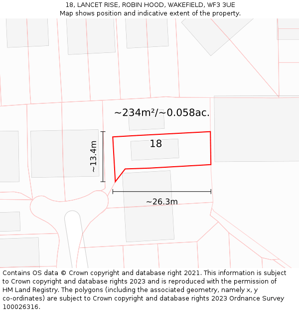 18, LANCET RISE, ROBIN HOOD, WAKEFIELD, WF3 3UE: Plot and title map