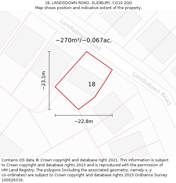 18, LANDSDOWN ROAD, SUDBURY, CO10 2QG: Plot and title map