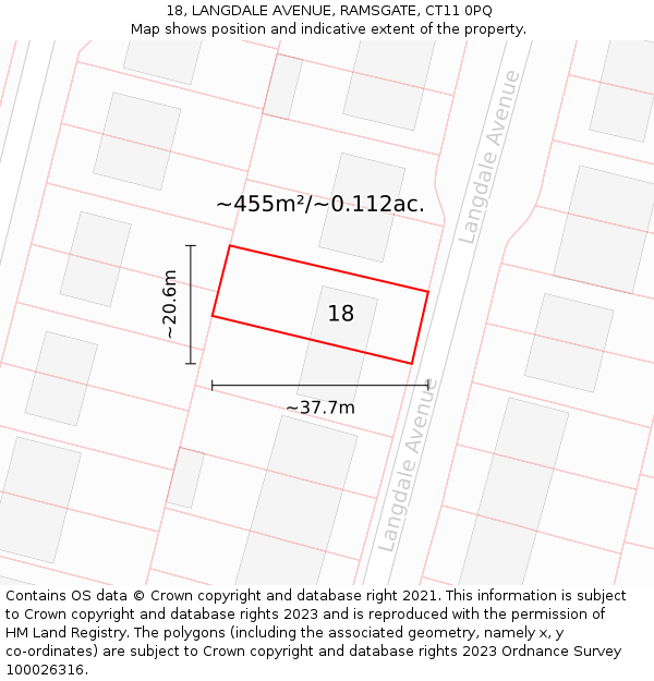 18, LANGDALE AVENUE, RAMSGATE, CT11 0PQ: Plot and title map