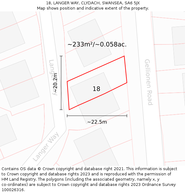 18, LANGER WAY, CLYDACH, SWANSEA, SA6 5JX: Plot and title map