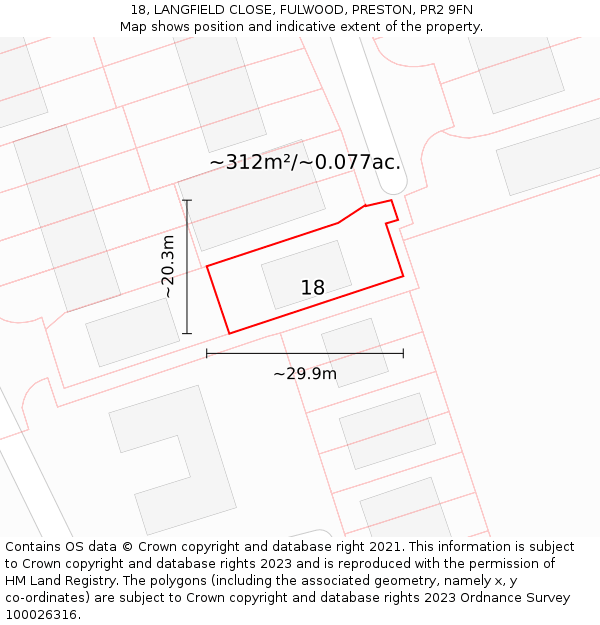 18, LANGFIELD CLOSE, FULWOOD, PRESTON, PR2 9FN: Plot and title map