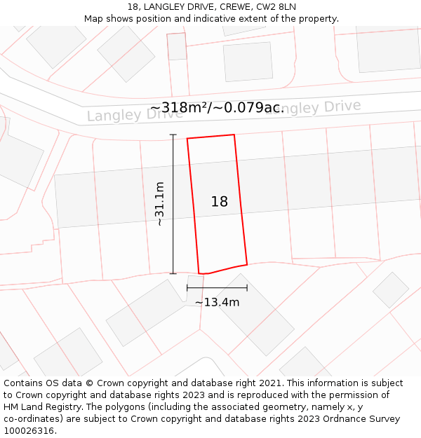 18, LANGLEY DRIVE, CREWE, CW2 8LN: Plot and title map