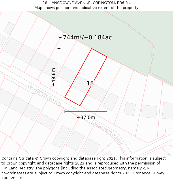 18, LANSDOWNE AVENUE, ORPINGTON, BR6 8JU: Plot and title map