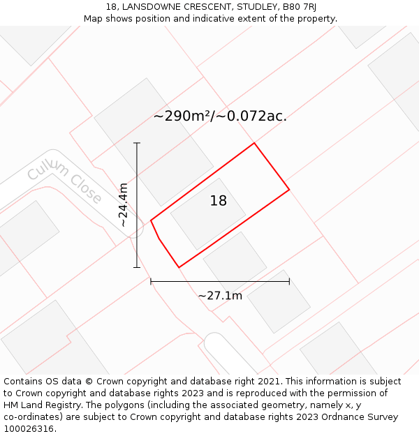 18, LANSDOWNE CRESCENT, STUDLEY, B80 7RJ: Plot and title map