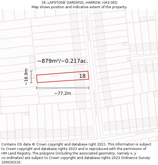 18, LAPSTONE GARDENS, HARROW, HA3 0ED: Plot and title map